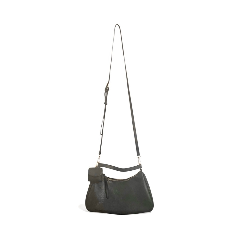 Belk Elegant Black Vegan Leather Shoulder Bag with Pod Case